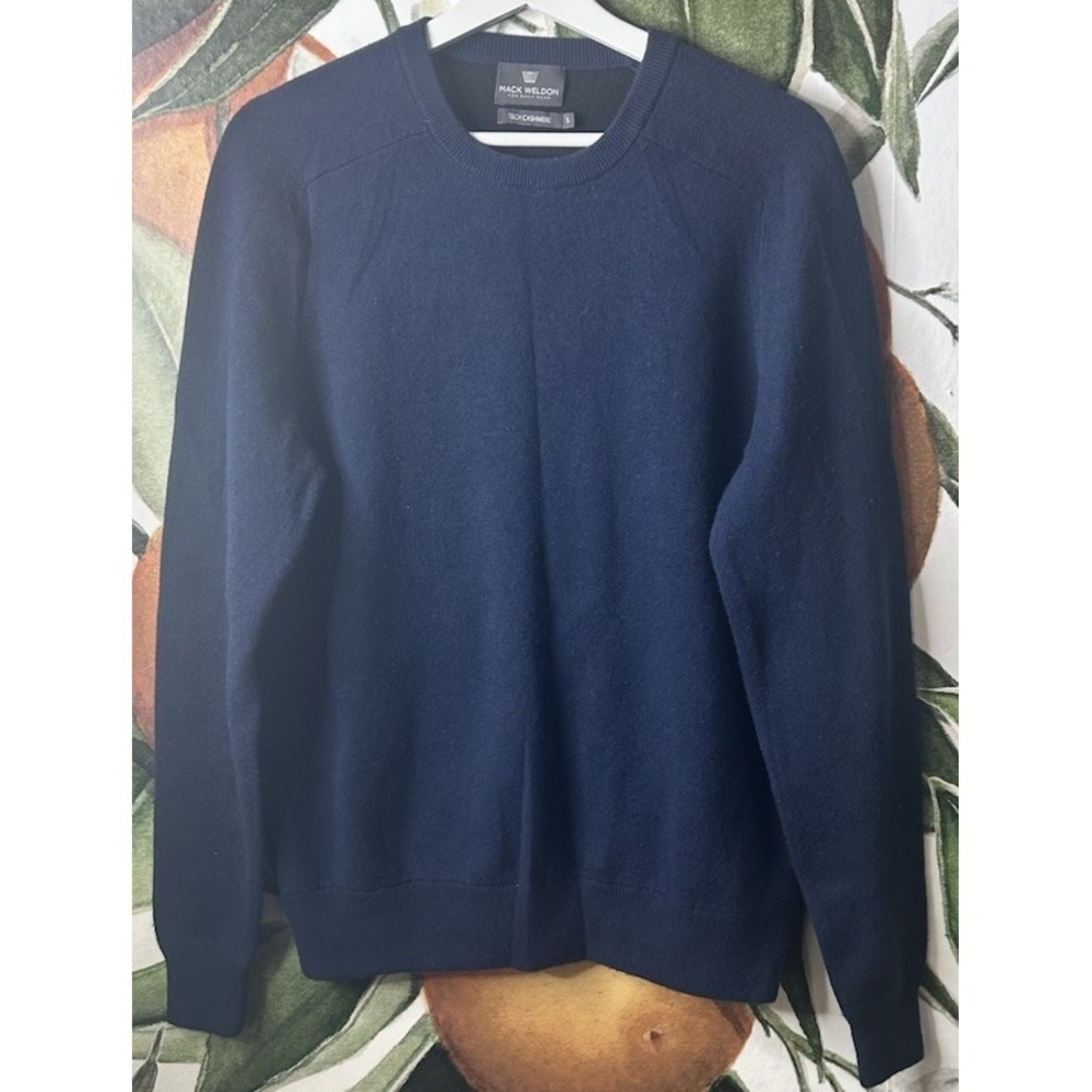 Mack Weldon Men's Tech Cashmere Sweater Small Blue Merino Wool Crew Neck